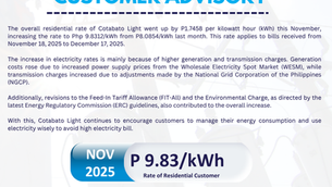 Cotabato Light Announces Rate Hike Driven by Higher Generation and Transmission Costs for November 2025 Billing