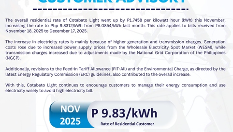 Cotabato Light Announces Rate Hike Driven by Higher Generation and Transmission Costs for November 2025 Billing